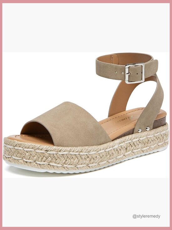Shoes - Espadrille Wedge Sandals Platform Open Toe Buckle Ankle Strap Casual Summer
